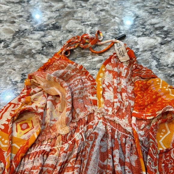 Rachel Zoe/Boho Keyhole Rayon Blouse Top Orange Yellow Sz Small - Picture 12 of 14